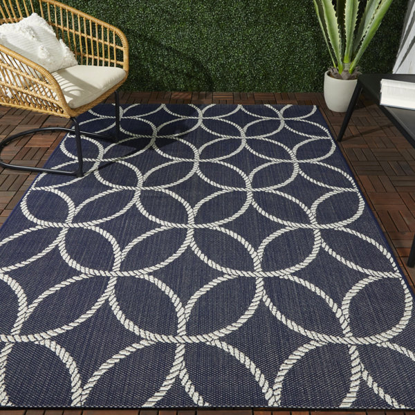 Longshore Tides Hedvige Geometric Navy Indoor / Outdoor Area Rug